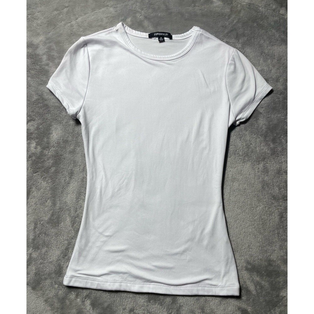 Forever 21 Form Fitting Stretch T Shirt Women’s Medium Crew Neck White